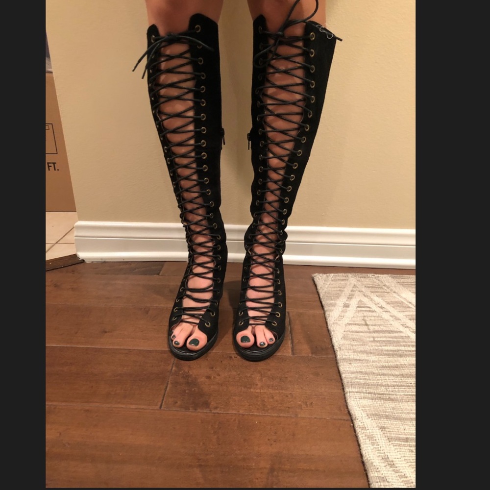 Lace up knee high boots